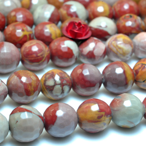 YesBeads Natural Noreena Jasper faceted round beads Australian red picture jasper gemstone 15"