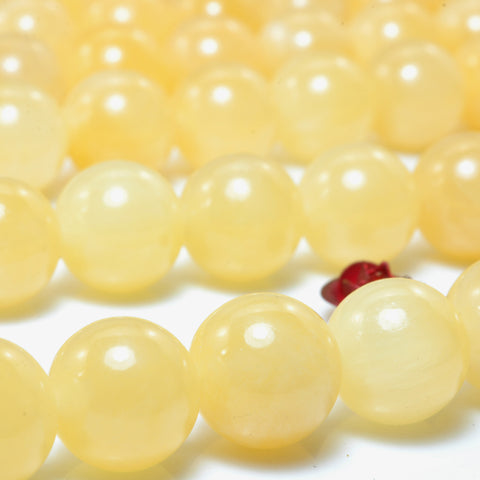 YesBeads Natural Yellow Jade smooth round loose beads wholesale gemstone jewelry 6mm-12mm 15"