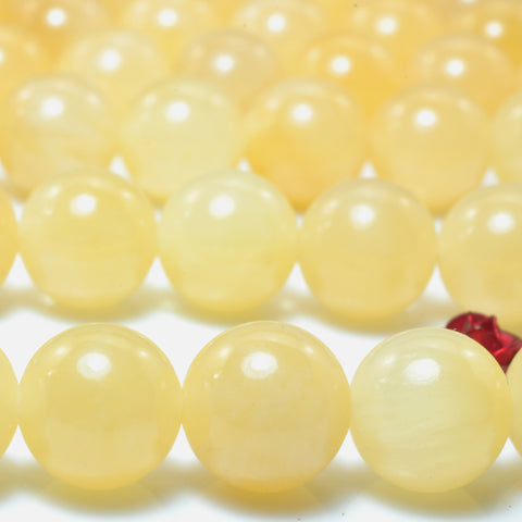 YesBeads Natural Yellow Jade smooth round loose beads wholesale gemstone jewelry 6mm-12mm 15"