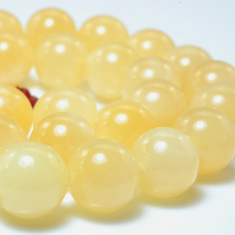 YesBeads Natural Yellow Jade smooth round loose beads wholesale gemstone jewelry 6mm-12mm 15"