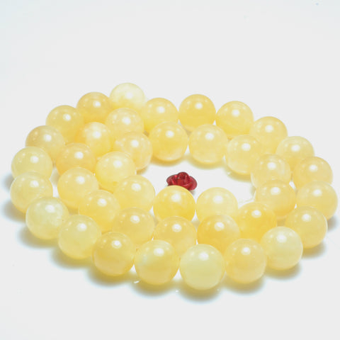YesBeads Natural Yellow Jade smooth round loose beads wholesale gemstone jewelry 6mm-12mm 15"