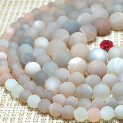 Natural Gray Moonstone matte round beads gemstone wholesale jewelry making bracelet necklace diy