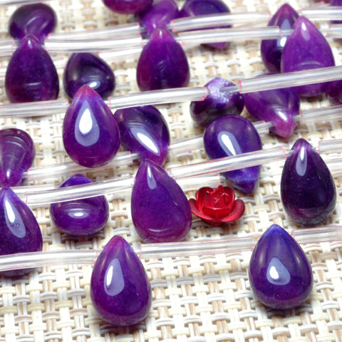 YesBeads Purple Jade smooth teardrop top sideway drill beads wholesale gemstone jewelry 8x12mm