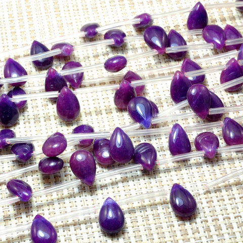 YesBeads Purple Jade smooth teardrop top sideway drill beads wholesale gemstone jewelry 8x12mm