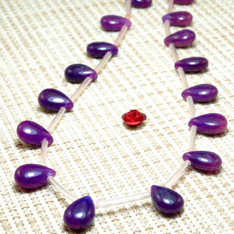 YesBeads Purple Jade smooth teardrop top sideway drill beads wholesale gemstone jewelry 8x12mm
