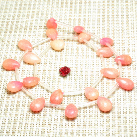 YesBeads Rose Red Jade smooth teardrop top sideway drill beads wholesale gemstone jewelry 8x12mm