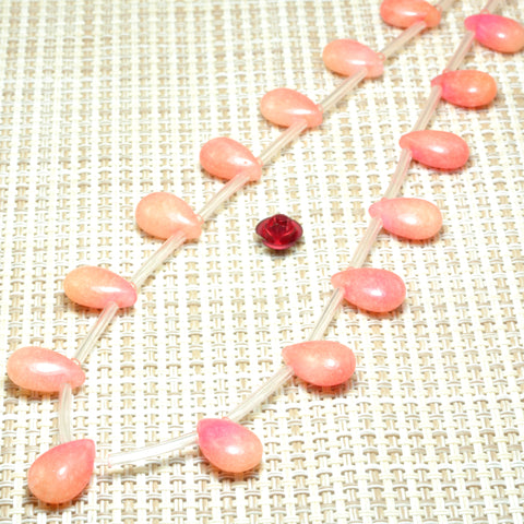 YesBeads Rose Red Jade smooth teardrop top sideway drill beads wholesale gemstone jewelry 8x12mm
