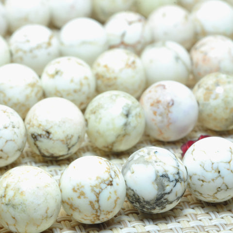 YesBeads White Turquoise smooth round loose beads wholesale gemstone jewelry 8-12mm 15"