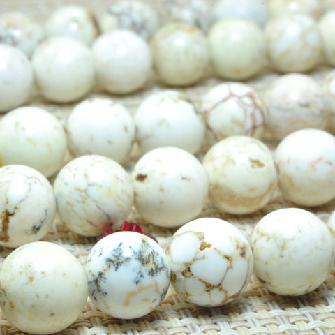 YesBeads White Turquoise smooth round loose beads wholesale gemstone jewelry 8-12mm 15"