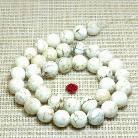 YesBeads White Turquoise smooth round loose beads wholesale gemstone jewelry 8-12mm 15"