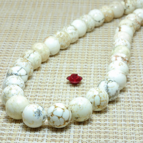 YesBeads White Turquoise smooth round loose beads wholesale gemstone jewelry 8-12mm 15"