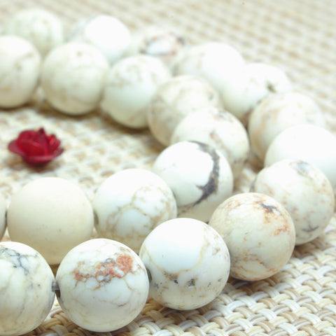 YesBeads White Turquoise matte round loose beads wholesale gemstone jewelry 8mm 10mm 15"