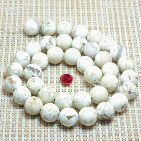 YesBeads White Turquoise matte round loose beads wholesale gemstone jewelry 8mm 10mm 15"