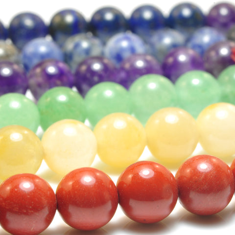 YesBeads Natural 7 Chakra stones smooth round beads wholesale mix gemstone jewelry 6mm-10mm 15"