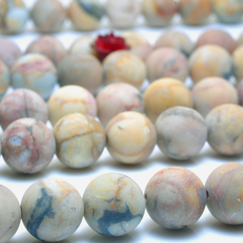 YesBeads Natural Mexico Venus Jasper matte round beads wholesale gemstone jewelry 15"