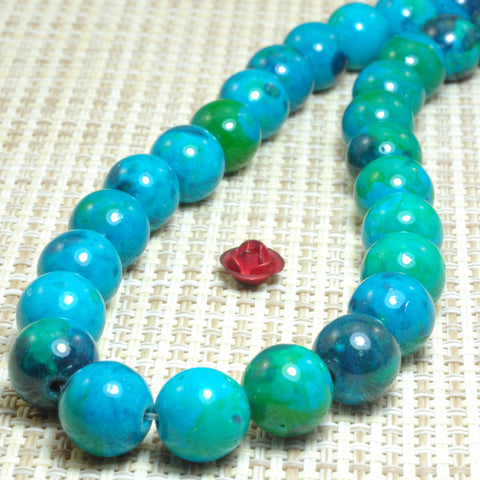 Blue Green Azurite Malachite Synthetic stone smooth round beads wholesale jewelry making 10mm
