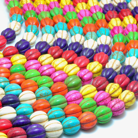 YesBeads Chinese Turquoise multicolor mix smooth pumpkin Synthetic beads wholesale jewelry 12mm 15"