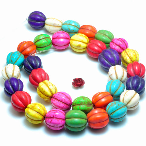 YesBeads Chinese Turquoise multicolor mix smooth pumpkin Synthetic beads wholesale jewelry 12mm 15"
