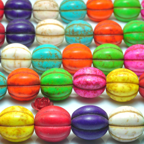 YesBeads Chinese Turquoise multicolor mix smooth pumpkin Synthetic beads wholesale jewelry 12mm 15"