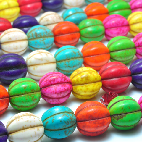YesBeads Chinese Turquoise multicolor mix smooth pumpkin Synthetic beads wholesale jewelry 12mm 15"