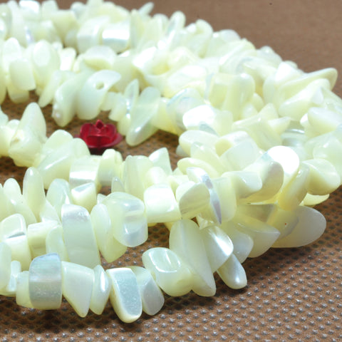 YesBeads 35 inches Natural MOP white mother of pear shell smooth pebble chip beads wholesale gemstone 5-9mm