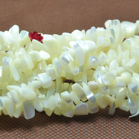 YesBeads 35 inches Natural MOP white mother of pear shell smooth pebble chip beads wholesale gemstone 5-9mm