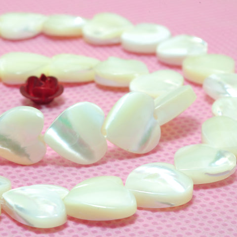 YesBeads Natural MOP white mother of pearl smooth heart beads wholesale gemstone 8mm-20mm 15"