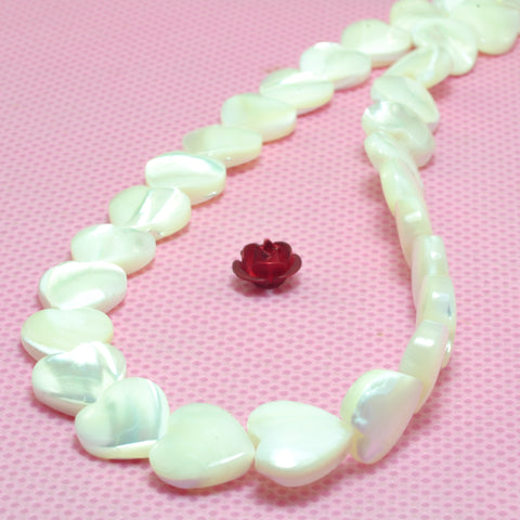 YesBeads Natural MOP white mother of pearl smooth heart beads wholesale gemstone 8mm-20mm 15"