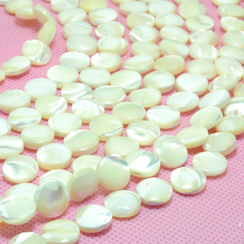 YesBeads Natural MOP white mother of pearl smooth coin beads wholesale gemstone jewelry 15"