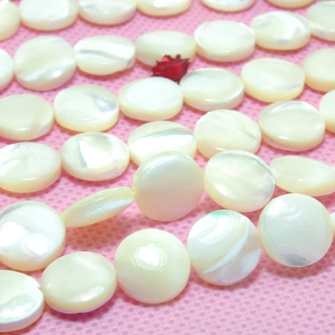 YesBeads Natural MOP white mother of pearl smooth coin beads wholesale gemstone jewelry 15"