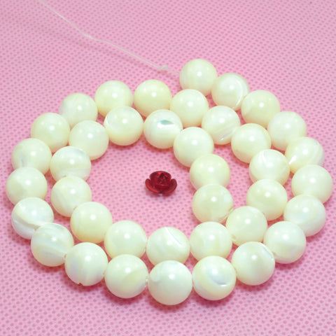 YesBeads Natural White MOP mother of pearl smooth round beads wholesale gemstone 3mm-14mm 15"