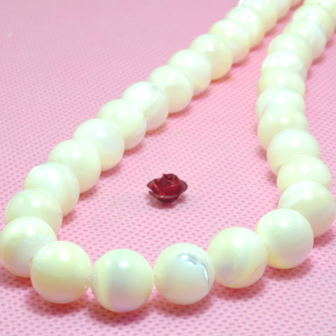 YesBeads Natural White MOP mother of pearl smooth round beads wholesale gemstone 3mm-14mm 15"