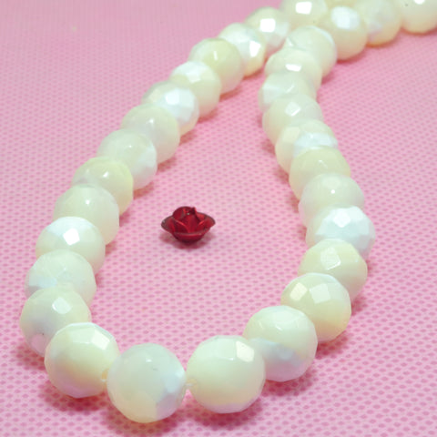 YesBeads Natural White MOP mother of pearl faceted round beads wholesale gemstone jewelry 15"
