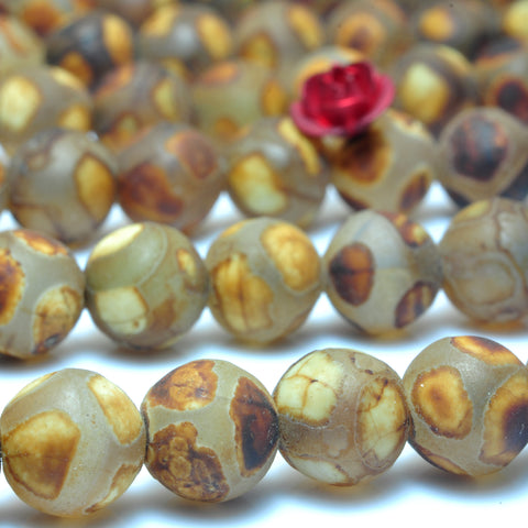 YesBeads Tibetan Agate Dzi turtleback matte round beads wholesale gemstone jewelry 8mm 15"