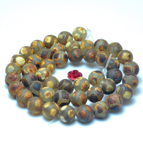 YesBeads Tibetan Agate Dzi turtleback matte round beads wholesale gemstone jewelry 8mm 15"
