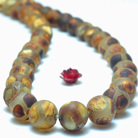 YesBeads Tibetan Agate Dzi turtleback matte round beads wholesale gemstone jewelry 8mm 15"