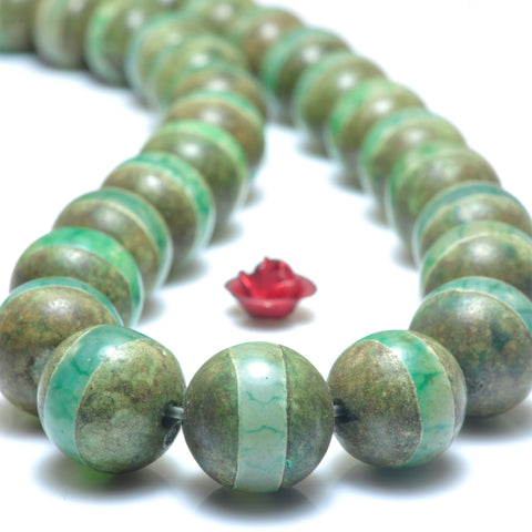 YesBeads Tibetan Agate Dzi smooth round beads gemstone whoelsale jewelry making supplies 15"