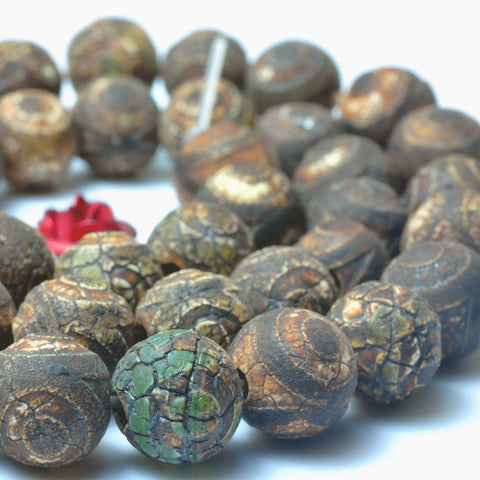 YesBeads Tibetan Agate Dzi three-eyes agate matte round beads wholesale gemstone jewelry 8mm 15"