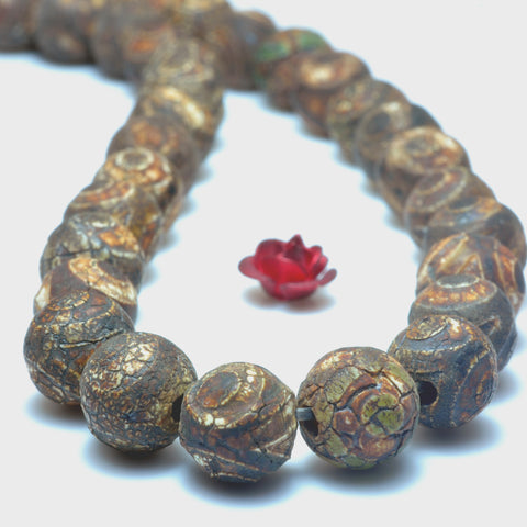 YesBeads Tibetan Agate Dzi three-eyes agate matte round beads wholesale gemstone jewelry 8mm 15"