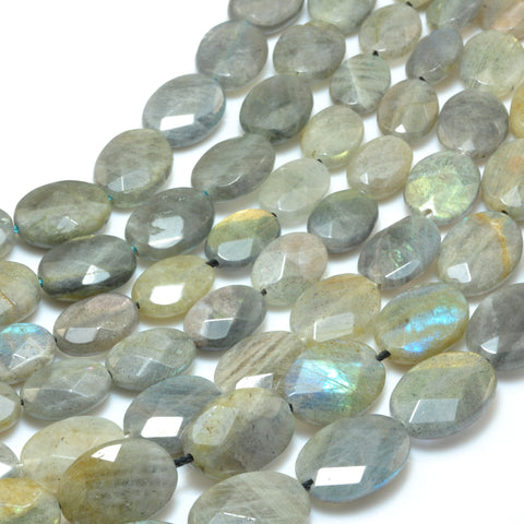 YesBeads Natural Labradorite faceted oval beads wholesale gemstone jewelry 15"