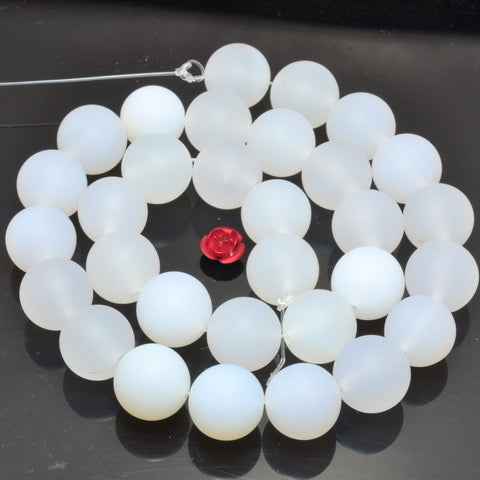 YesBeads Natural White Agate matte round beads gemstone jewelry 8mm-12mm 15"
