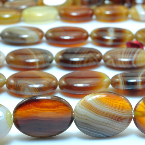 YesBeads Natural Brown Banded Agate smooth oval beads wholesale gemstone jewelry 15"