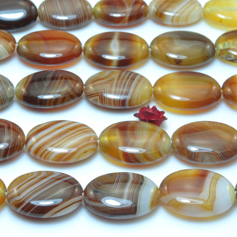 YesBeads Natural Brown Banded Agate smooth oval beads wholesale gemstone jewelry 15"