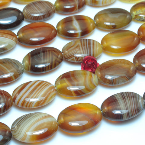YesBeads Natural Brown Banded Agate smooth oval beads wholesale gemstone jewelry 15"