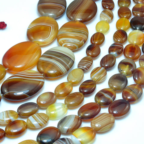 YesBeads Natural Brown Banded Agate smooth oval beads wholesale gemstone jewelry 15"