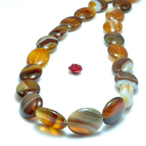 YesBeads Natural Brown Banded Agate smooth oval beads wholesale gemstone jewelry 15"