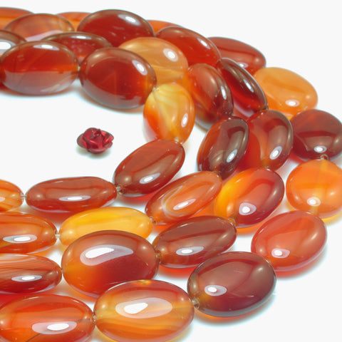 YesBeads Natural Red Rainbow Agate smooth oval beads wholesale gemstone jewelry 15"