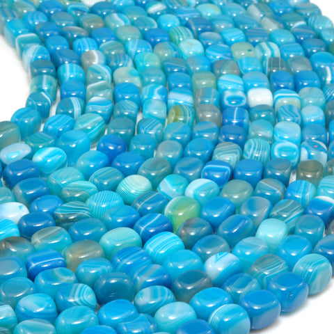 YesBeads Blue Banded Agate smooth nugget candy cuboid beads wholesale gemstone jewelry 15"