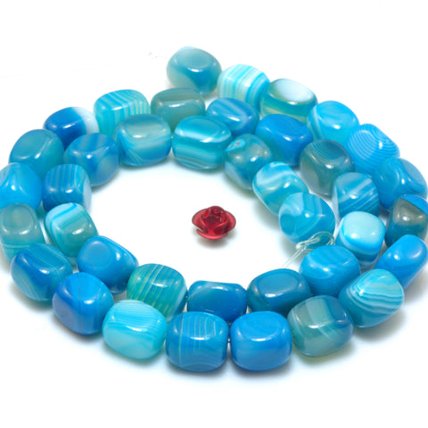YesBeads Blue Banded Agate smooth nugget candy cuboid beads wholesale gemstone jewelry 15"