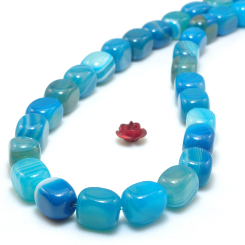YesBeads Blue Banded Agate smooth nugget candy cuboid beads wholesale gemstone jewelry 15"